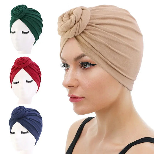 Women Turban Cotton Top Knot Flower Decor Head wrap Streetsharks