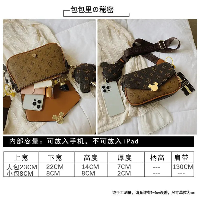 Women's Luxury Handbag 2023 New Fashion Retro Print One Shoulder Crossbody Bag 2 Piece Set Versatile Small Square Bag Totes Streetsharks