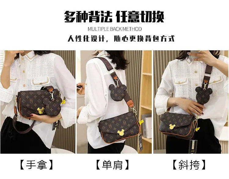 Women's Luxury Handbag 2023 New Fashion Retro Print One Shoulder Crossbody Bag 2 Piece Set Versatile Small Square Bag Totes Streetsharks