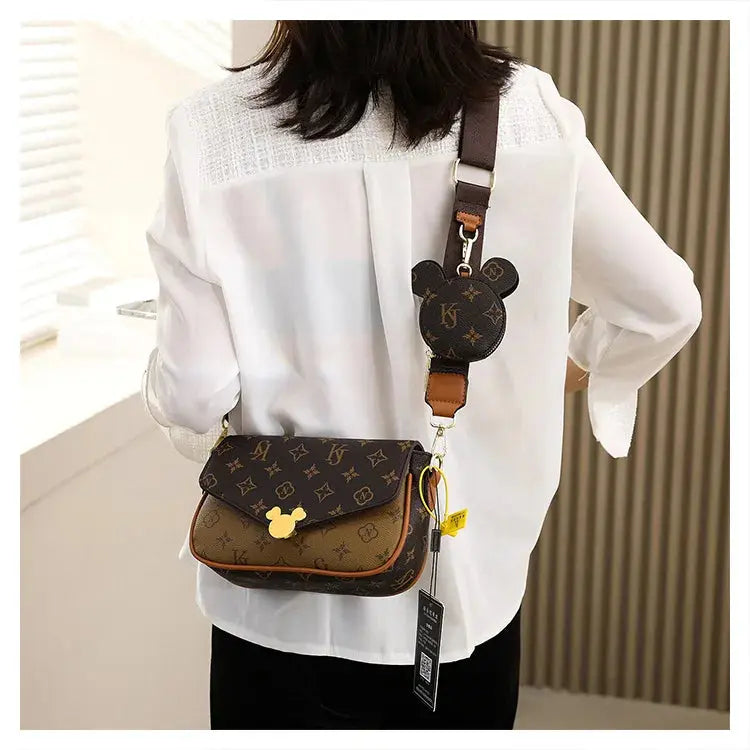 Women's Luxury Handbag 2023 New Fashion Retro Print One Shoulder Crossbody Bag 2 Piece Set Versatile Small Square Bag Totes Streetsharks