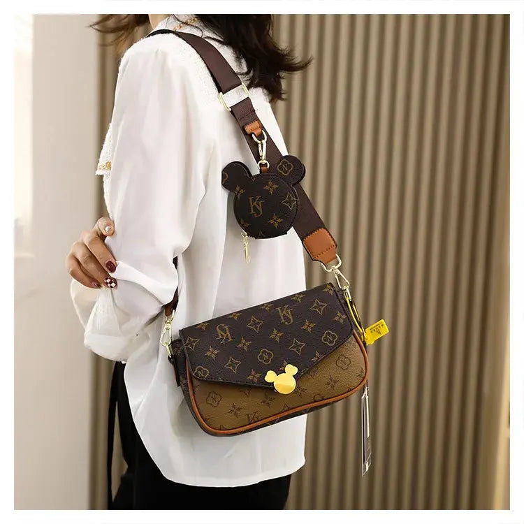 Women's Luxury Handbag 2023 New Fashion Retro Print One Shoulder Crossbody Bag 2 Piece Set Versatile Small Square Bag Totes Streetsharks