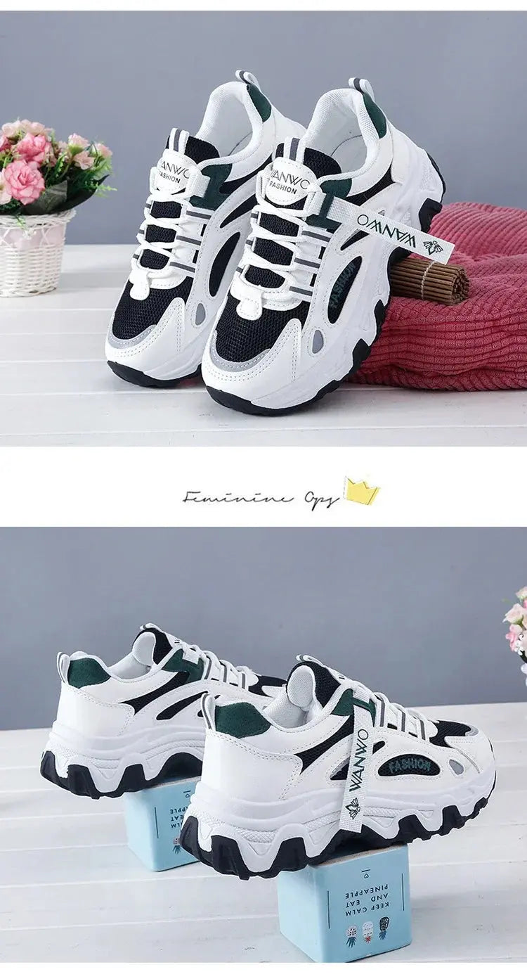 Women's Trainers New Chunky Sneakers Women Breathable Mesh Casual Shoes Sneakers Tennis Female Platform Lace Up Vulcanized Shoes Streetsharks