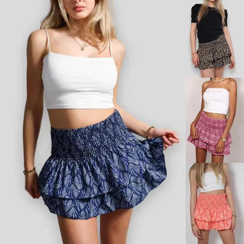 Womens Sexy High Waist Slim Short Skirt Fashion Boho Printed Pleated Half Body Skirt Summer Boho Floral Print Holiday Mini Skirt Streetsharks