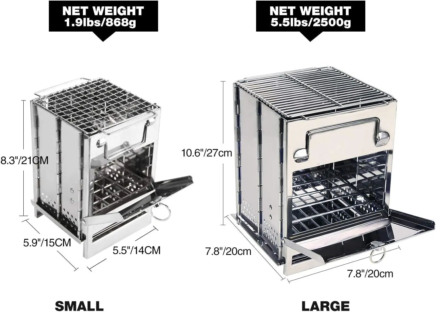 Folding Stainless Steel Grill Wood Burning Camp Stove Folding Stainless Steel 304# Grill, Small Portable Backpacking Stove for Hiking Camping Picnic BBQ - Streetsharks