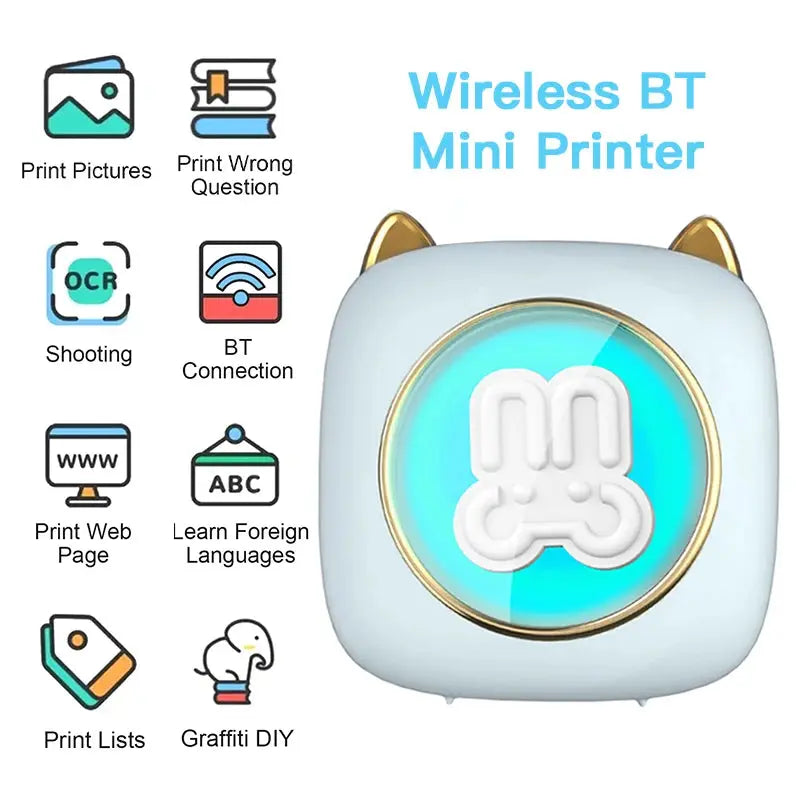 ZWN Portable Bluetooth Mini Printer Mobile Phone Photo Title Note Print Pocket Student Error Label Printer for Children's Gifts Streetsharks