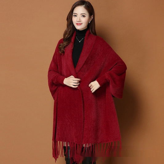 Autumn And Winter Classic Pure Color Thickened Faux Mink Sleeved Shawl Women's Scarf StreetSharks