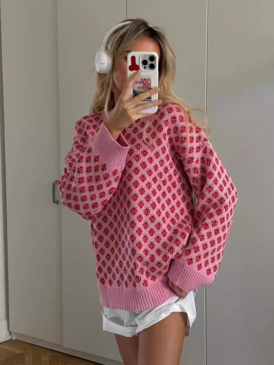 Sweet Girl Strawberry Knit Pullover kakaclo