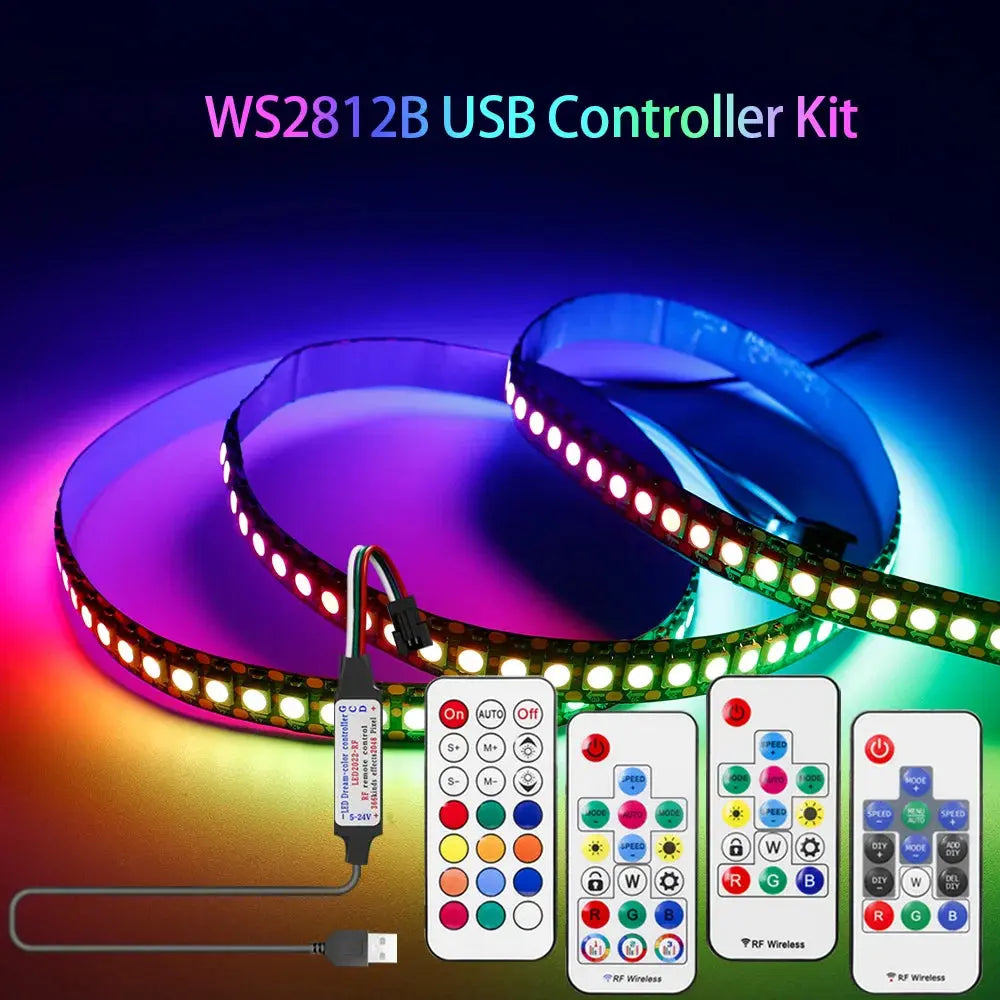 DC5V WS2812B LED Strip 14/17/21Keys USB Controller Kit 30/60/144Leds/m Dreamcolor Individually Addressable RGB LED Tape Streetsharks