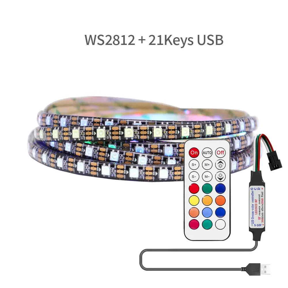 DC5V WS2812B LED Strip 14/17/21Keys USB Controller Kit 30/60/144Leds/m Dreamcolor Individually Addressable RGB LED Tape - Streetsharks