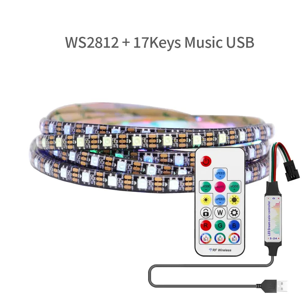 DC5V WS2812B LED Strip 14/17/21Keys USB Controller Kit 30/60/144Leds/m Dreamcolor Individually Addressable RGB LED Tape - Streetsharks