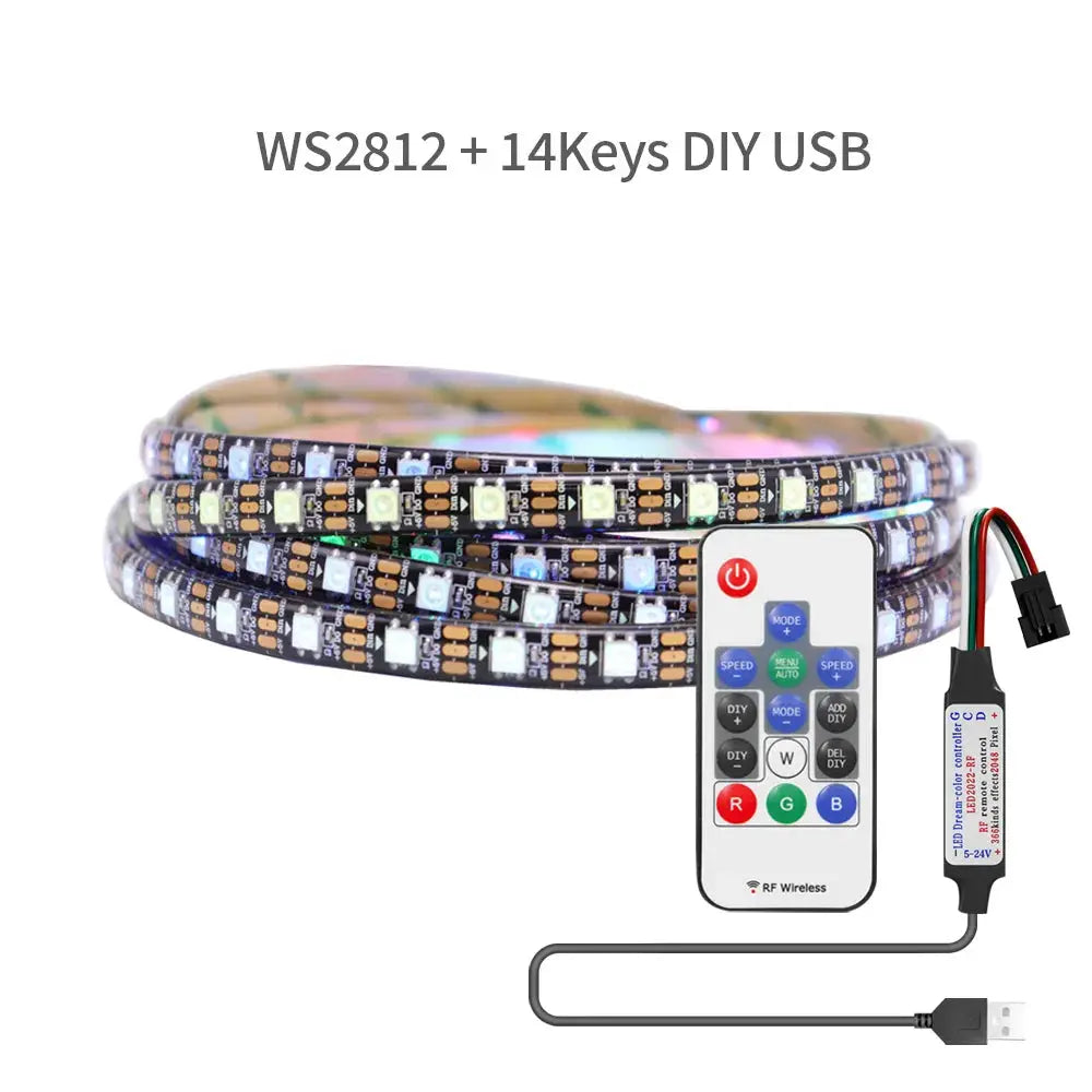 DC5V WS2812B LED Strip 14/17/21Keys USB Controller Kit 30/60/144Leds/m Dreamcolor Individually Addressable RGB LED Tape Streetsharks