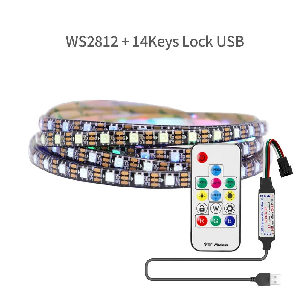 DC5V WS2812B LED Strip 14/17/21Keys USB Controller Kit 30/60/144Leds/m Dreamcolor Individually Addressable RGB LED Tape Streetsharks