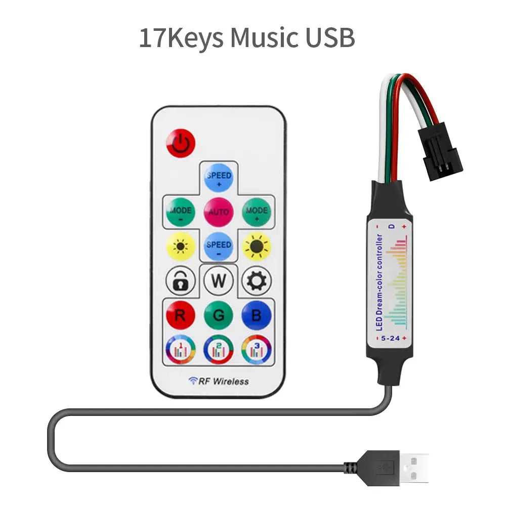 DC5V WS2812B LED Strip 14/17/21Keys USB Controller Kit 30/60/144Leds/m Dreamcolor Individually Addressable RGB LED Tape Streetsharks