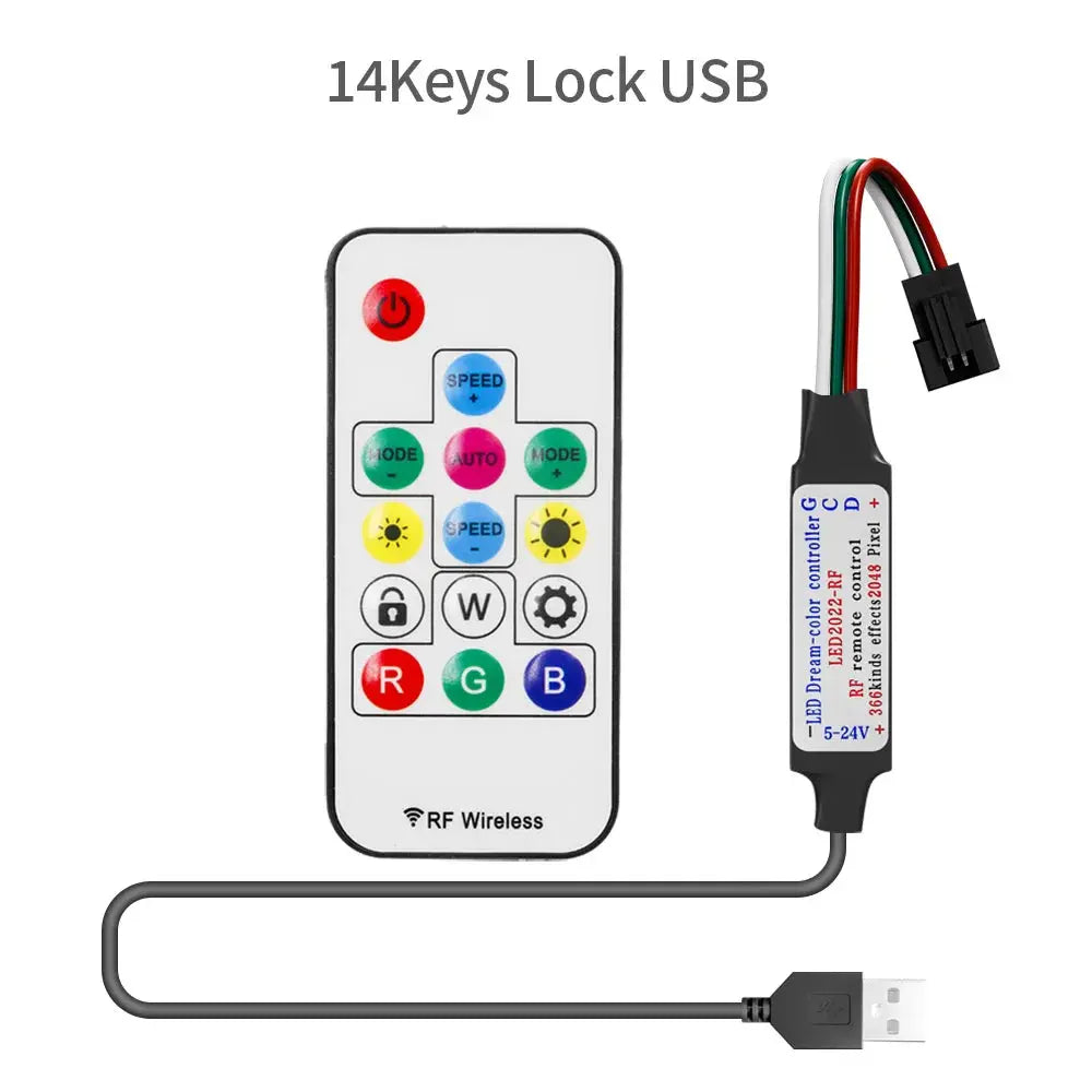 DC5V WS2812B LED Strip 14/17/21Keys USB Controller Kit 30/60/144Leds/m Dreamcolor Individually Addressable RGB LED Tape Streetsharks