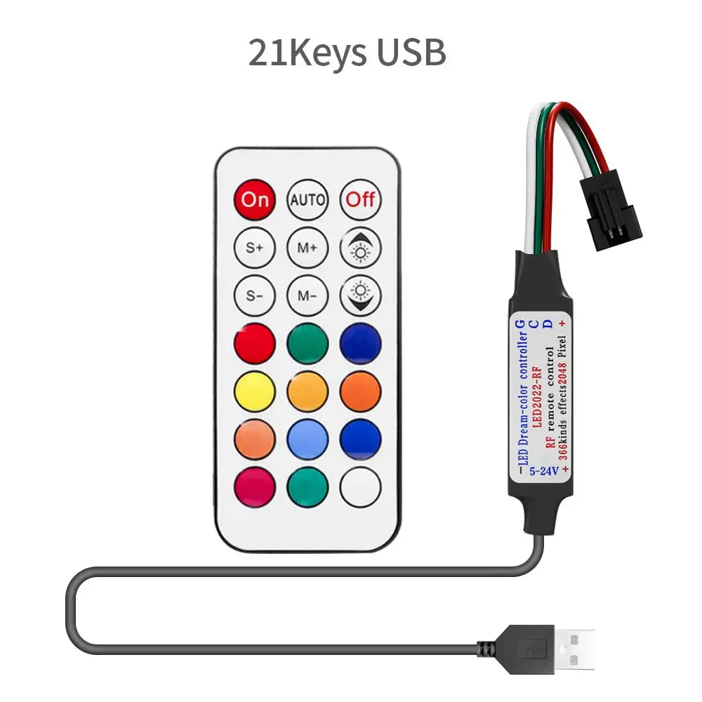 DC5V WS2812B LED Strip 14/17/21Keys USB Controller Kit 30/60/144Leds/m Dreamcolor Individually Addressable RGB LED Tape Streetsharks