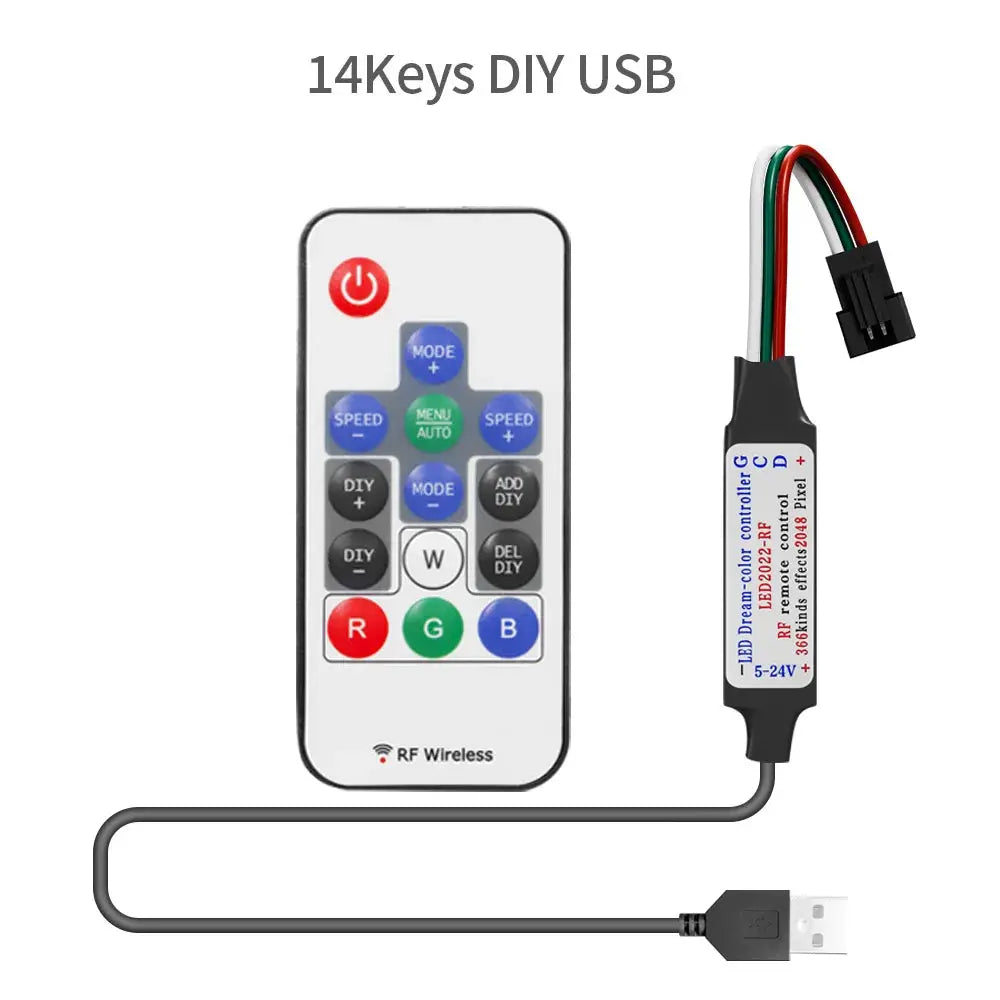 DC5V WS2812B LED Strip 14/17/21Keys USB Controller Kit 30/60/144Leds/m Dreamcolor Individually Addressable RGB LED Tape Streetsharks